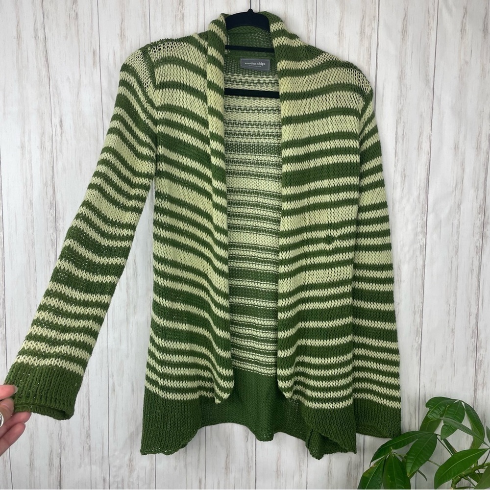 Anthropologie Wooden Ships green striped cardigan small/medium
